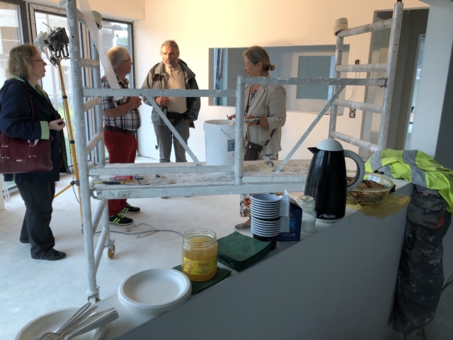 Radio staff is having their first coffee break in their new rooms. August 21, 2019.